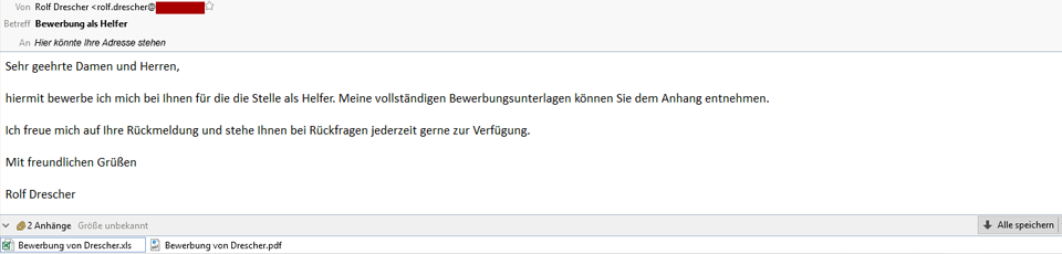 screenshot einer E-Mail mit Computer-Virus